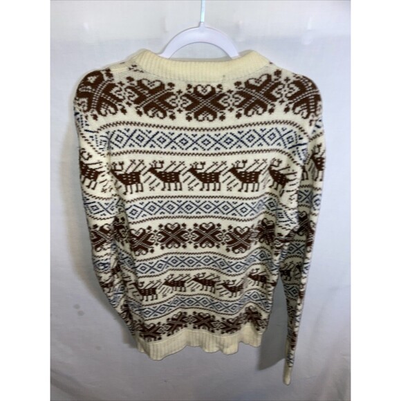 Woodward & Lothrop Men’s Pullover Sweater Size Large Ivory Reindeer Motif Cozy - Picture 8 of 12